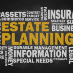 estate planning with related word cloud on blackboard