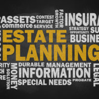 estate planning with related word cloud on blackboard